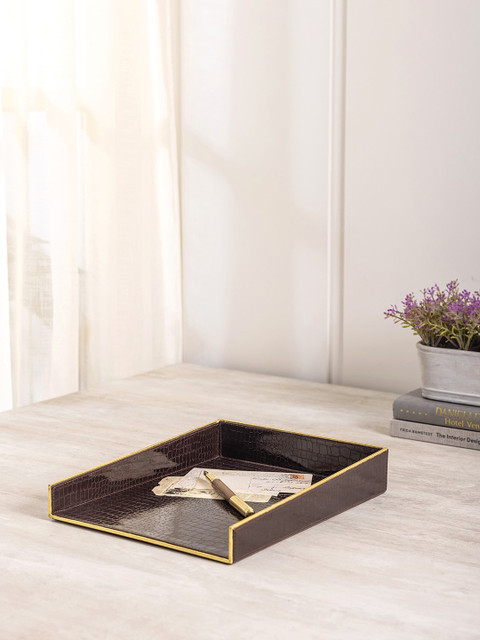 

Pure Home and Living Brown & Gold-Toned Textured A4 Tray
