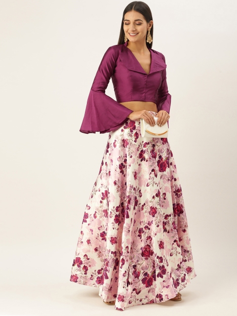 

LOOKNBOOK ART Purple Semi-Stitched Lehenga & Unstitched Blouse