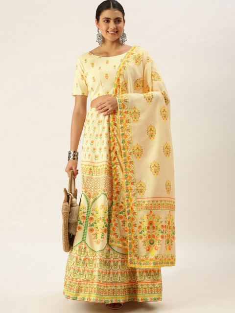 

LOOKNBOOK ART Women Off White Semi-Stitched Lehenga & Unstitched Blouse With Dupatta