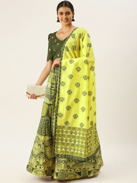 

LOOKNBOOK ART Women Green Sequinned Semi-Stitched Lehenga & Unstitched Blouse With Dupatta