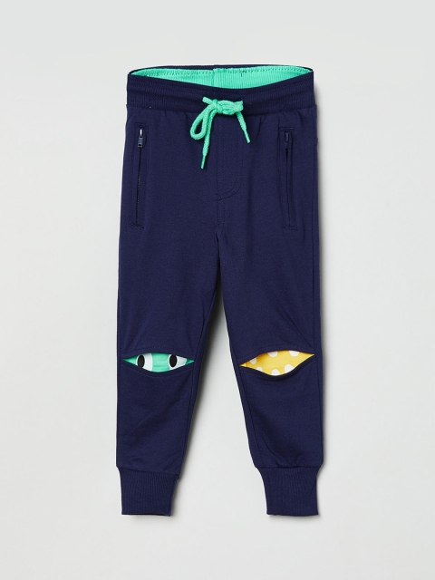 

max Boys Navy Blue Solid Joggers Trousers