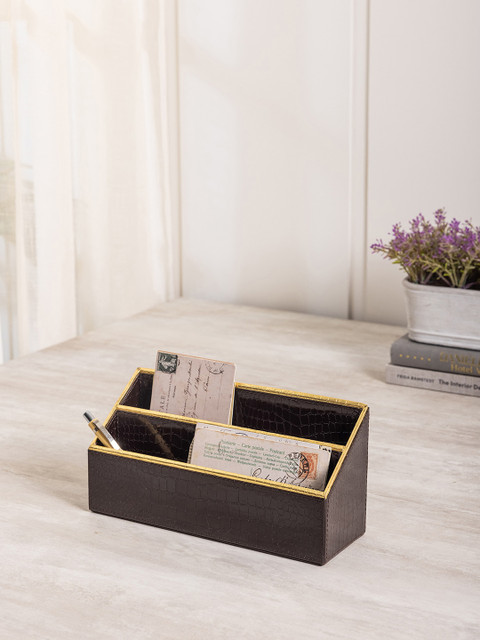 

Pure Home and Living Brown & Gold-Toned Crocodile-Skin Textured Marco Envelope Holder