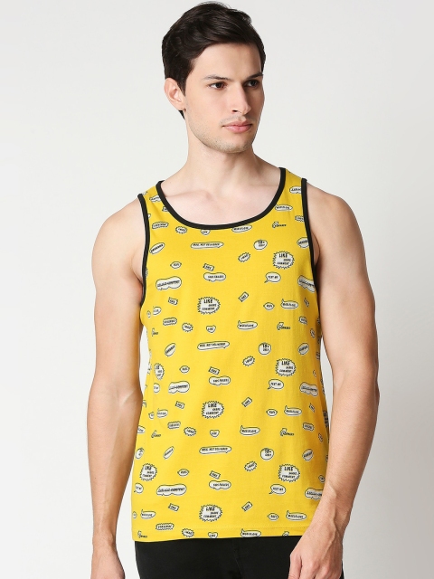 

Bewakoof Men Yellow White Printed Cotton Tshirt