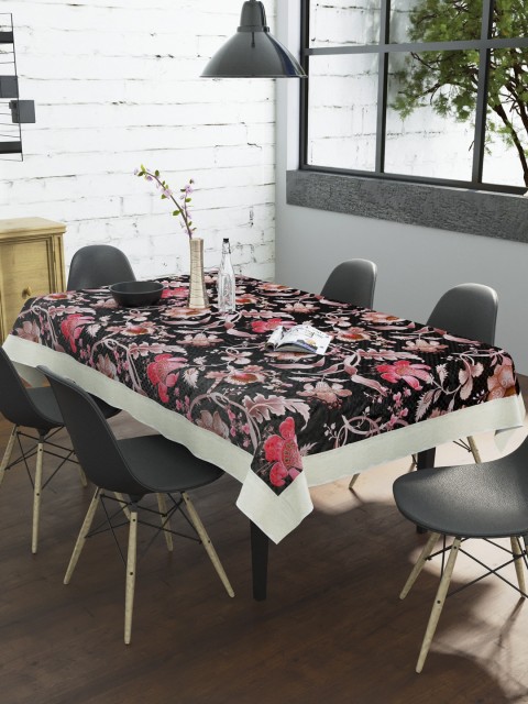 

Clasiko Black & Pink Floral Printed 6 Seater Dining Table Cover