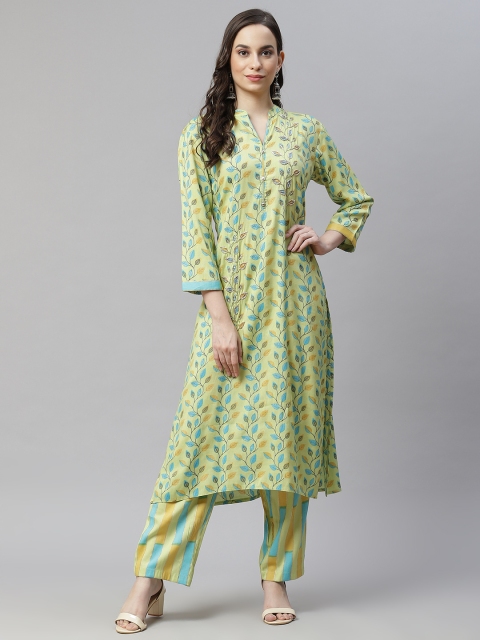 

Readiprint Fashions Women Green Printed Regular Zardozi Kurta with Pyjamas