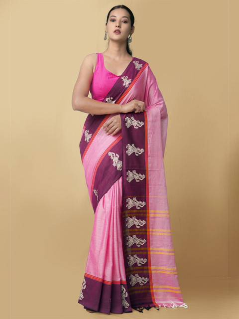 

Unnati Silks Women Pink & Purple Pure Handloom Kanchi Cotton Sustainable Saree