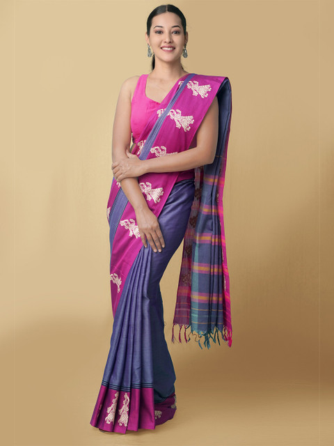 

Unnati Silks Blue & Magenta Pure Cotton Kanjeevaram Saree