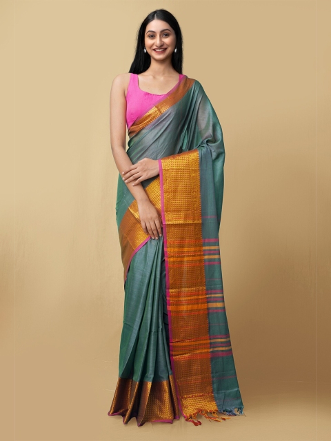 

Unnati Silks Green & Gold Woven Design Pure Cotton Narayan Peth Saree