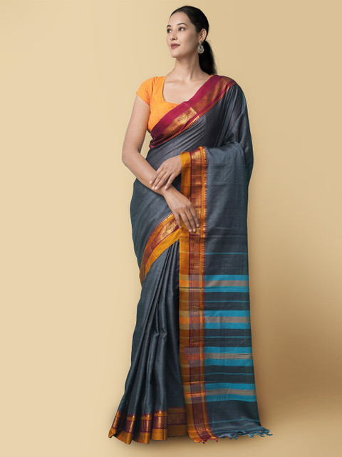 

Unnati Silks Grey & Maroon Pure Cotton Narayan Peth Saree