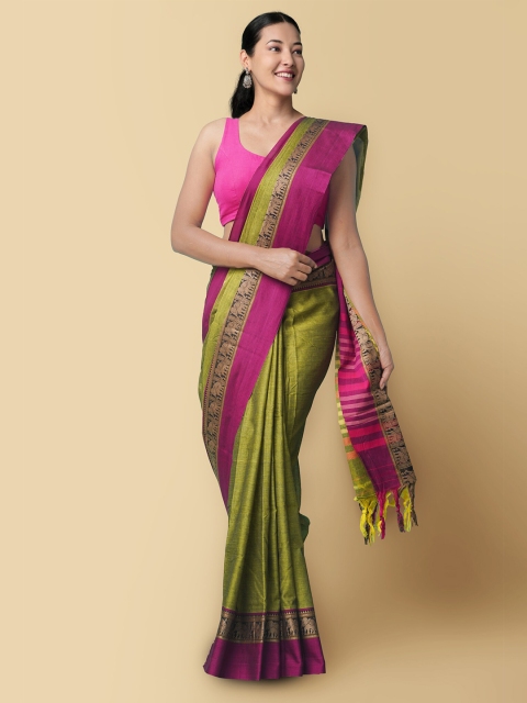 

Unnati Silks Green & Magenta Pure Cotton Kanjeevaram Saree