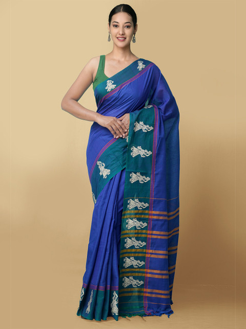 

Unnati Silks Violet & Green Pure Cotton Kanjeevaram Saree