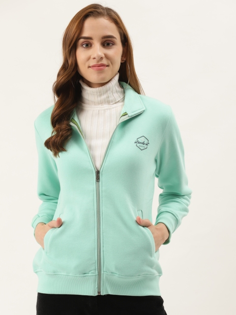 

Duke Women Sea Green Solid Hooded Sweatshirt