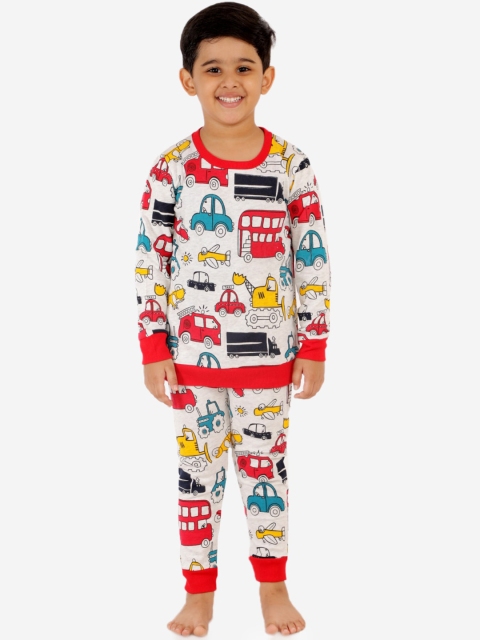 

Lazy Shark Boys White & Red Printed Night Suit