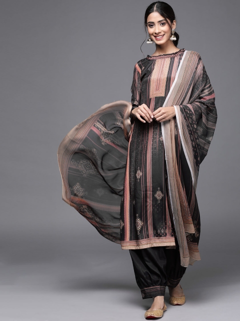 

Biba Black & Peach-Coloured Printed Unstitched Dress Material