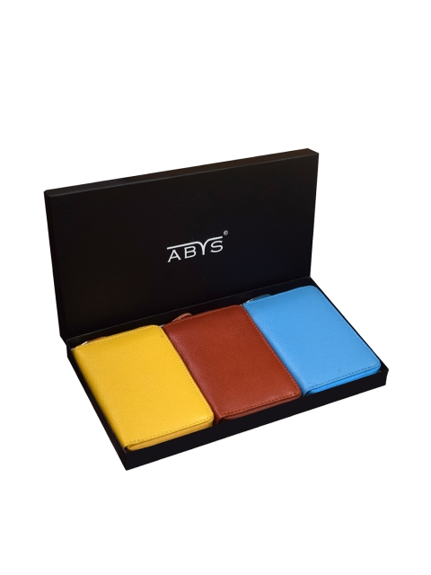 

ABYS Unisex Brown & Yellow Set of 3 Textured Leather Zip Around Wallet