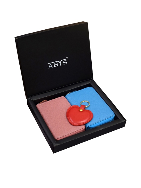 

ABYS Set-2 Blue &Pink Textured Leather Zip Around Wallet