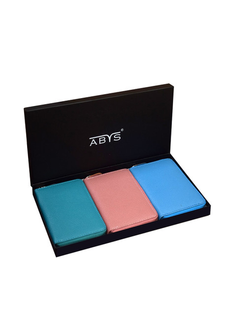 

ABYS Unisex Pink & Blue Pack Of 3 Textured Leather Zip Around Wallet