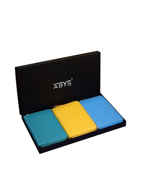 

ABYS Unisex Pack Of 3 Textured Genuine Leather Women Zip Around Wallet, Yellow