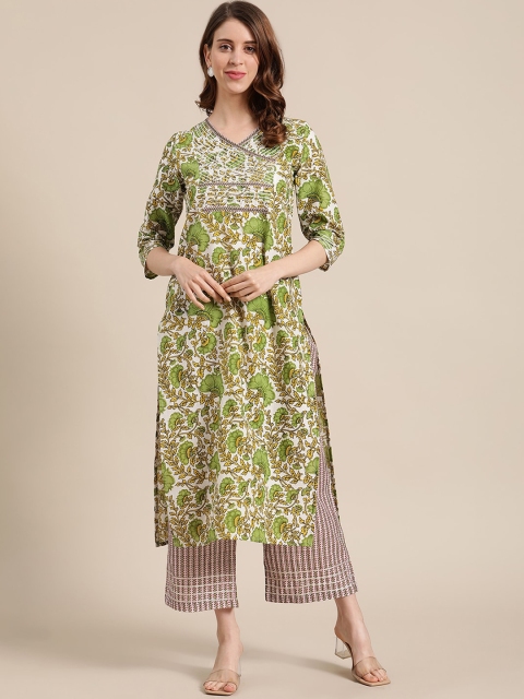 

Varanga Women Green Floral Printed Pure Cotton Kurta with Palazzo