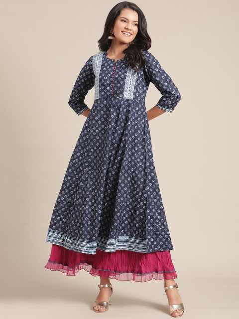 

Varanga Women Blue & White Ethnic Motifs Printed Anarkali Kurta