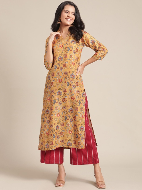 

Varanga Women Mustard Yellow Floral Printed Kurta