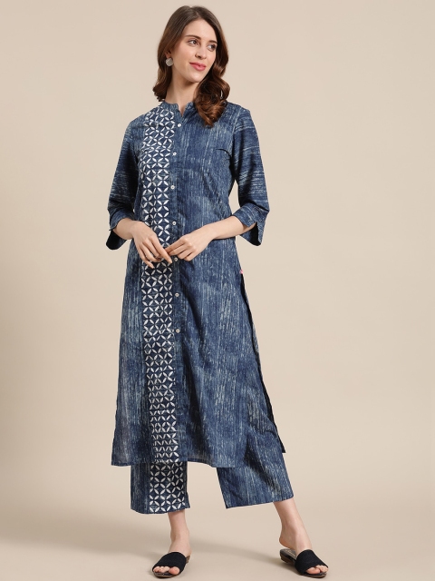 

Varanga Women Blue & White Printed Straight Pure Cotton Kurta with Trousers