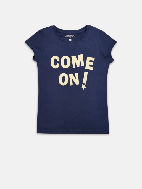 

Pantaloons Junior Girls Navy Blue Typography Printed T-shirt