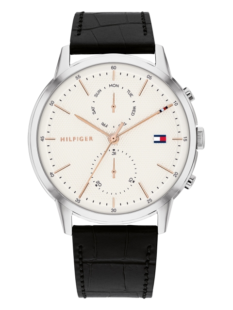 

Tommy Hilfiger Men Off-White Dial & Black Leather Straps Easton Analogue Watch TH1710434W