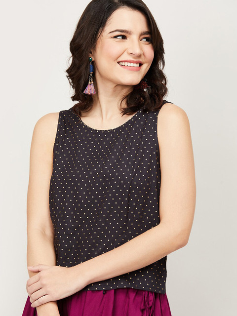 

Melange by Lifestyle Grey Polka Dots Printed Regular Top