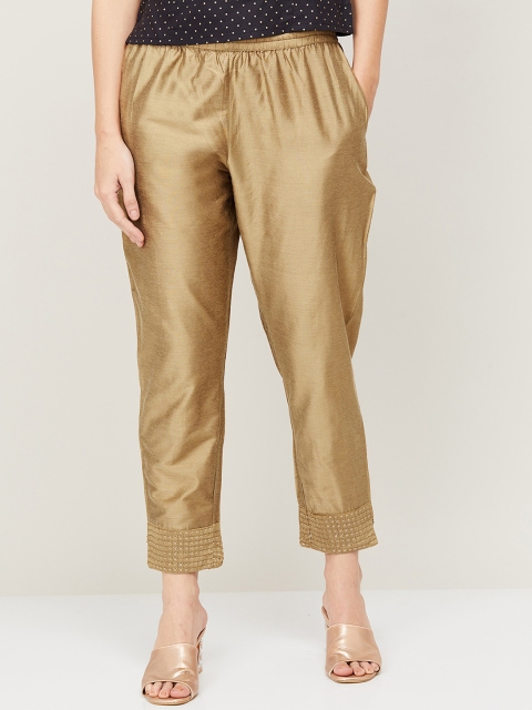 

Melange by Lifestyle Women Gold-Toned Cigarette Trousers