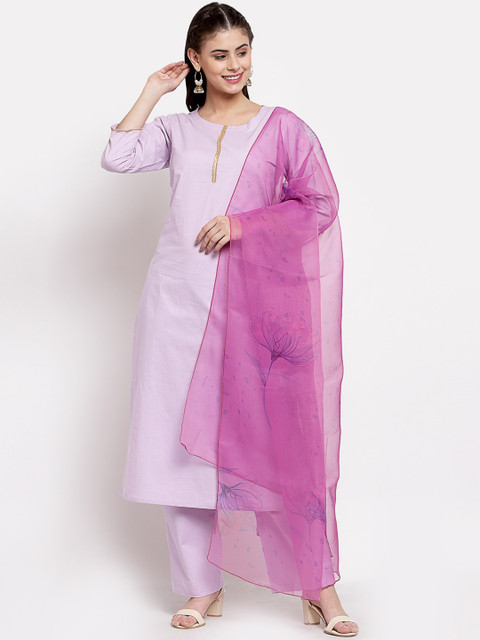 

Myshka Women Purple Regular Pure Cotton Kurta with Trousers & With Dupatta