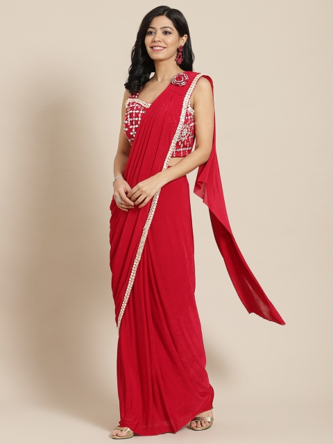 

Mitera Red Embroidered Ready to Wear Saree