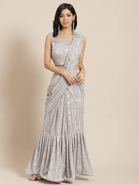 

Mitera Grey Embroidered Ready to Wear Saree