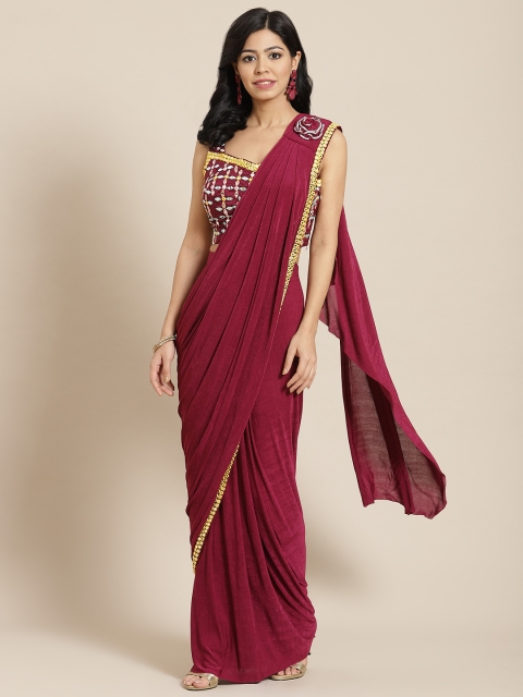

Mitera Burgundy Embroidered Ready to Wear Saree