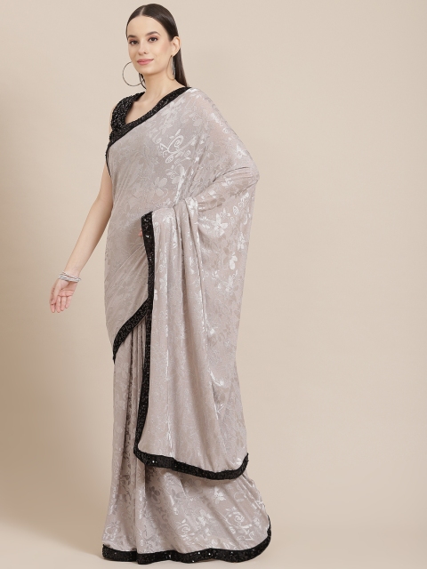 

Mitera Grey & Black Ethnic Motifs Woven Design Ready to Wear Saree