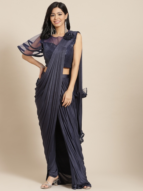 

Mitera Navy Blue Embroidered Ready to Wear Saree