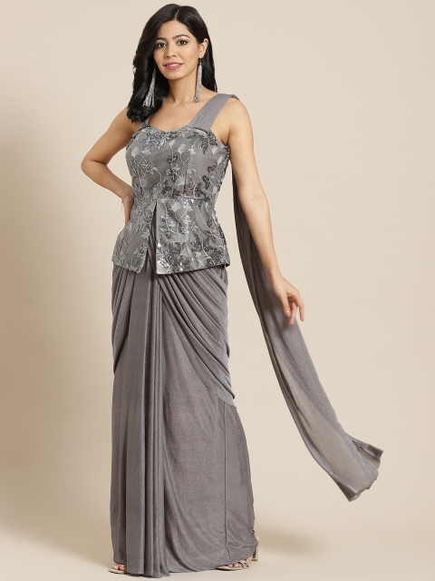 

Mitera Grey Embroidered Ready to Wear Saree