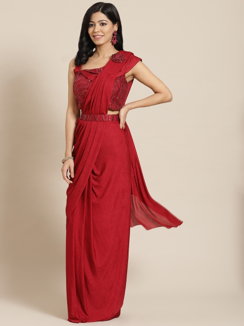 

Mitera Maroon Embroidered Ready to Wear Saree
