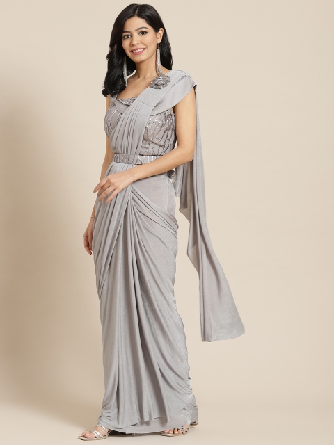 

Mitera Grey Embroidered Ready to Wear Saree