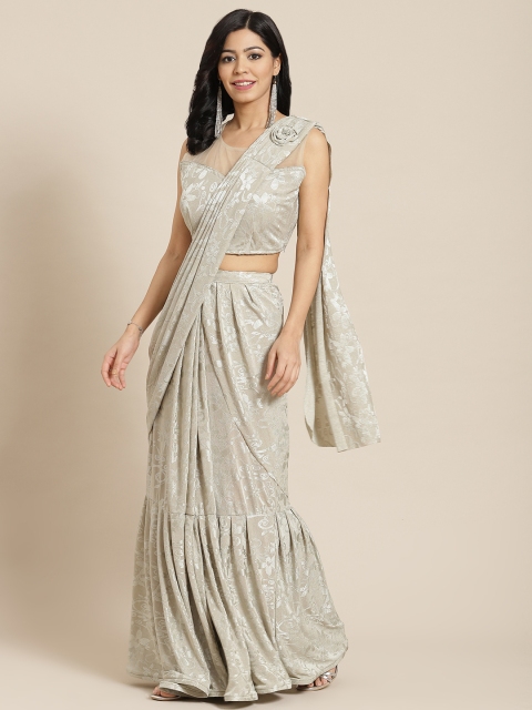 

Mitera Olive Green Embroidered Ready to Wear Saree