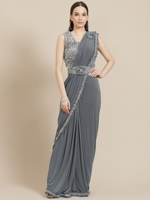 

Mitera Grey & Silver Sequinned Ready to Wear Saree