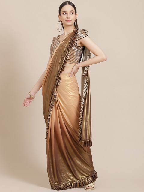 

Mitera Coffee Brown & Beige Ombre Gotta Patti Ready to Wear Saree