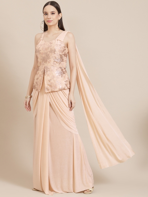 

Mitera Beige Solid Sequinned Ready to Wear Saree