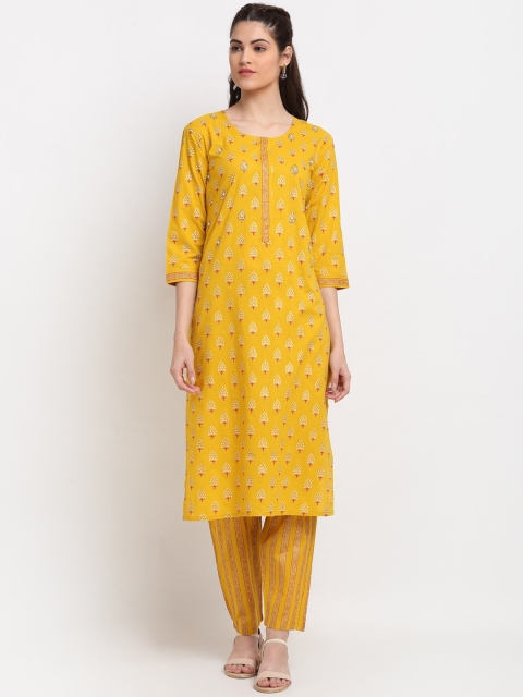 

ANAISA Women Mustard Yellow Ethnic Motifs Printed Regular Kurta with Salwar