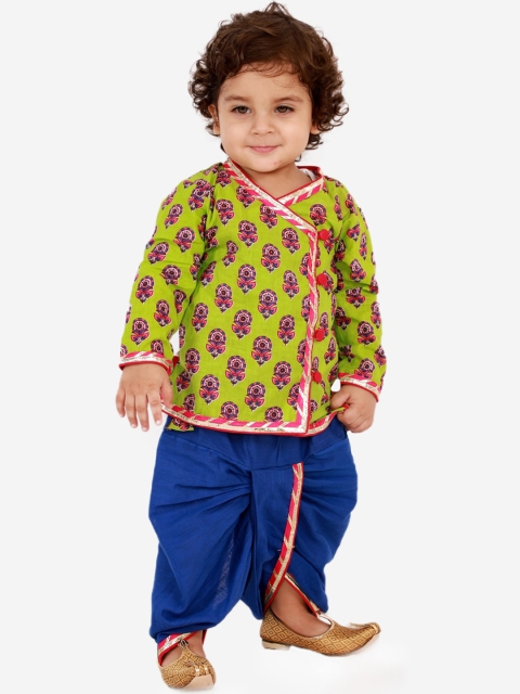 

KID1 Boys Green & Pink Ethnic Motifs Printed Angrakha Pure Cotton Kurta with Dhoti Pants