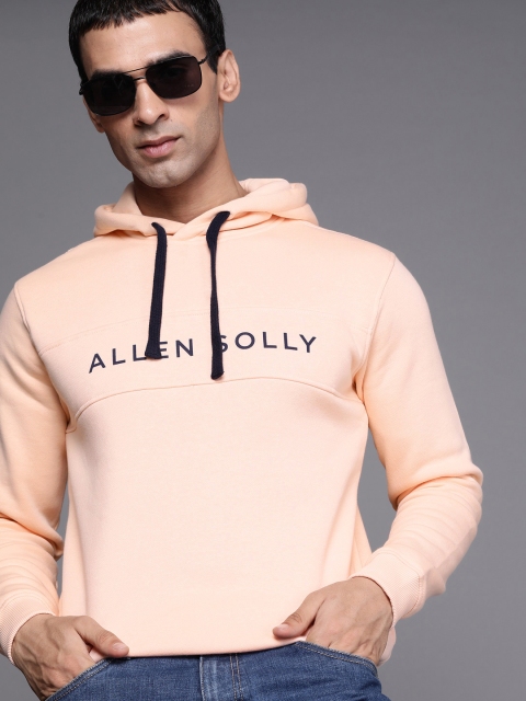 

Allen Solly Sport Men Peach-Coloured & Black Brand Logo Print Hooded Sweatshirt