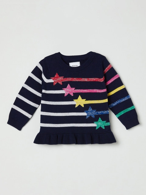 

max Girls Navy Blue Striped Sweatshirt