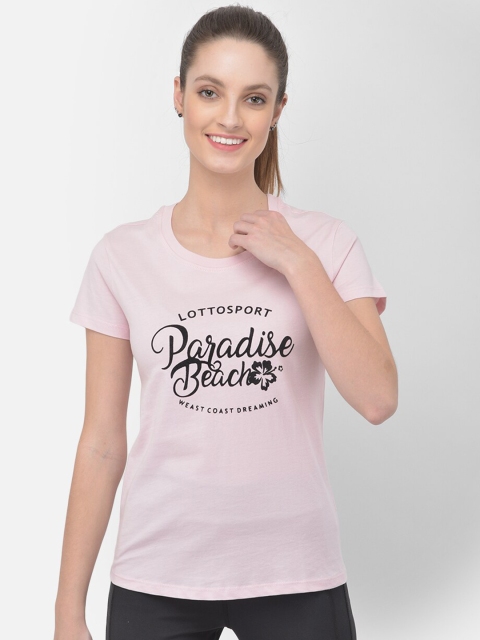 

Lotto Women Pink Typography Printed Pockets T-shirt