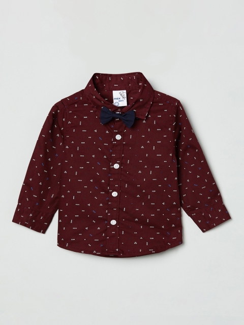

max Boys Burgundy Opaque Printed Pure Cotton Casual Shirt