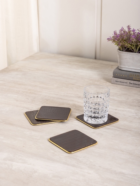 

Pure Home and Living Set Of 4 Brown & Gold Toned Textured Coasters